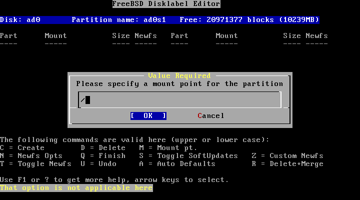 FreeBSD disklabel root Value Required